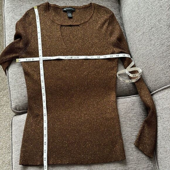 I.N.C International Concepts Brown Bronze Metallic Keyhole Blouse Top Size L - Picture 7 of 9